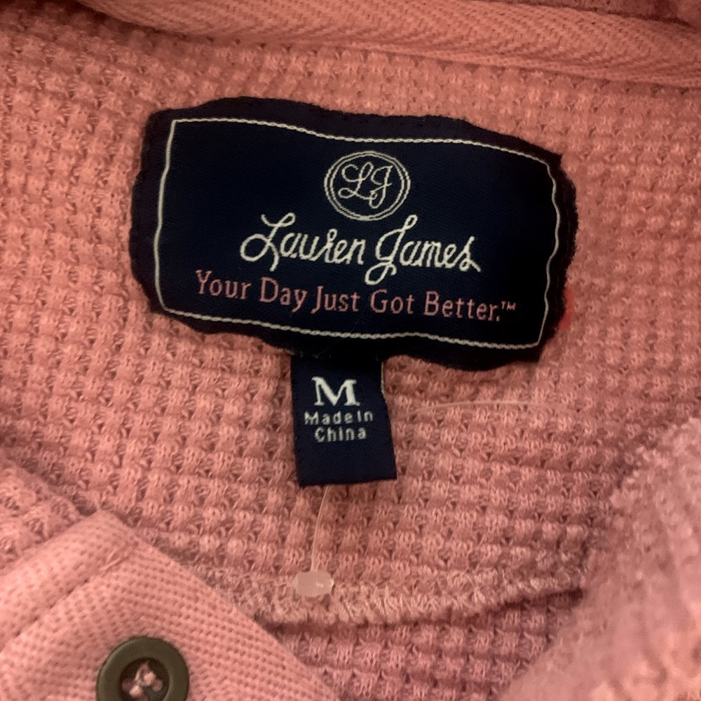 Lauren James Size M Thermal Cotton Long Sleeve Shirt pullover w/buttons  PINK